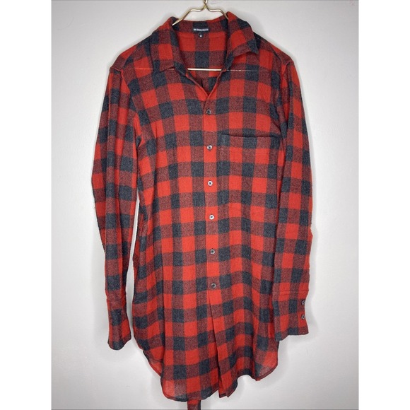 Mens Ann Demeulemeester Red‎ Black Buffalo Check Plaid Wool Button Down Shirt M - Picture 2 of 6